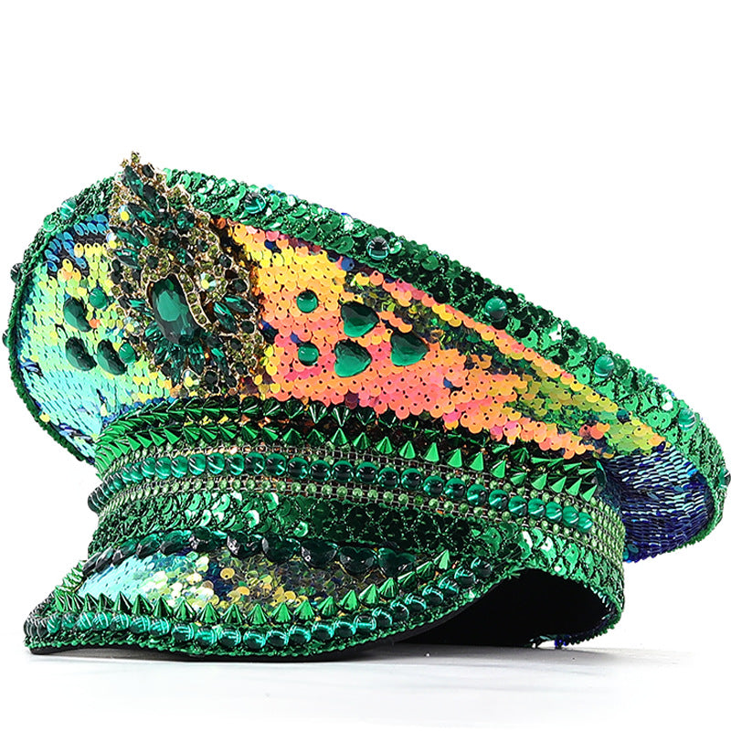 Wholesale Green sequined Festival performance rhinestone all-match navy hat